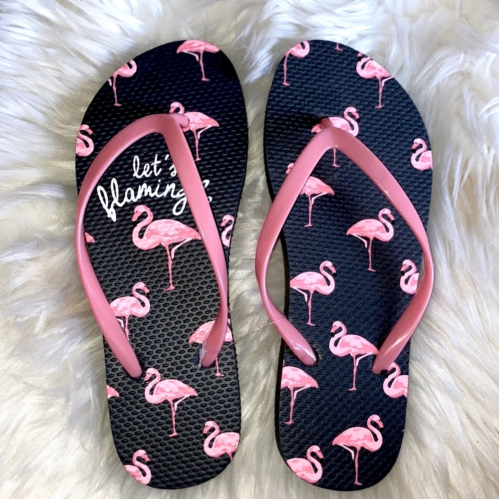 🌼New 🦩FLAMINGO🦩 Flip Flop Sandals 5/6 + Gray Sparkle FREE FF